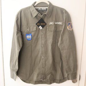 NWT Jac Vanek long sleeve logo army shirt jacket w/ patches sz. L